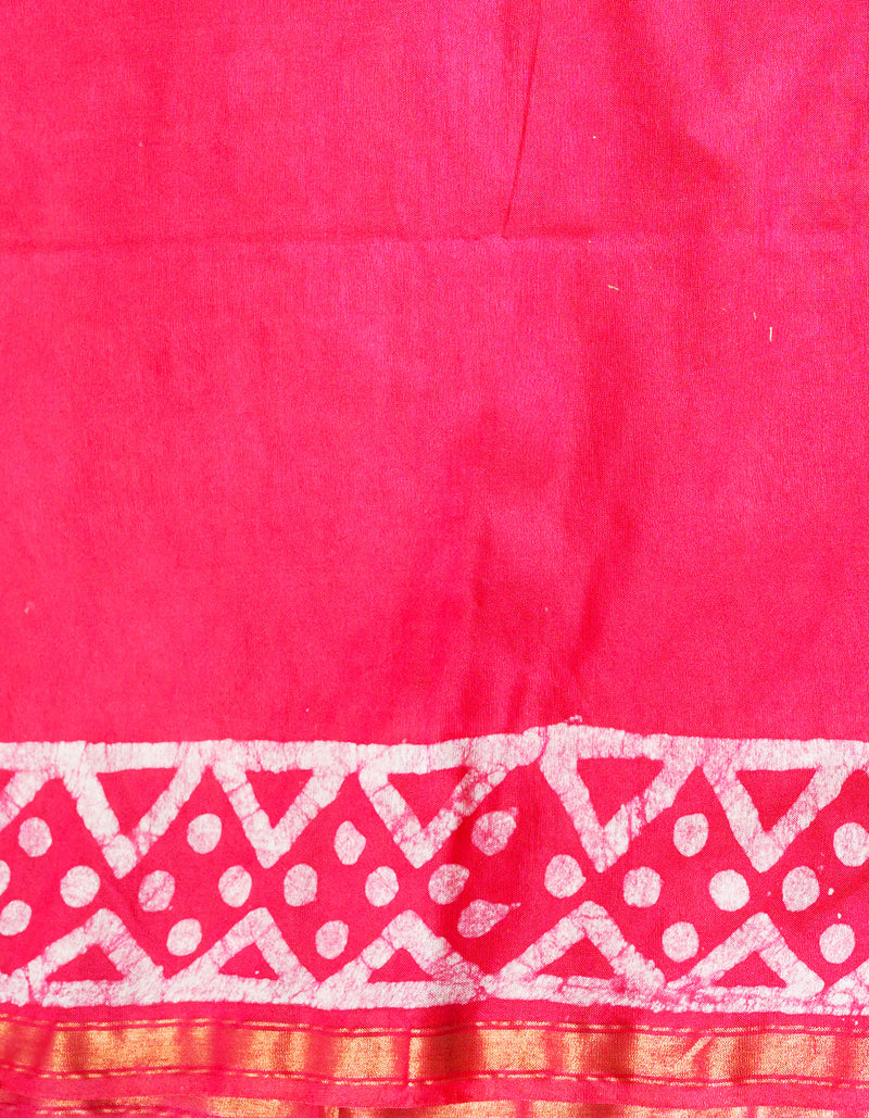 Pink Pure  Batik Chanderi Silk Saree-UNM69126