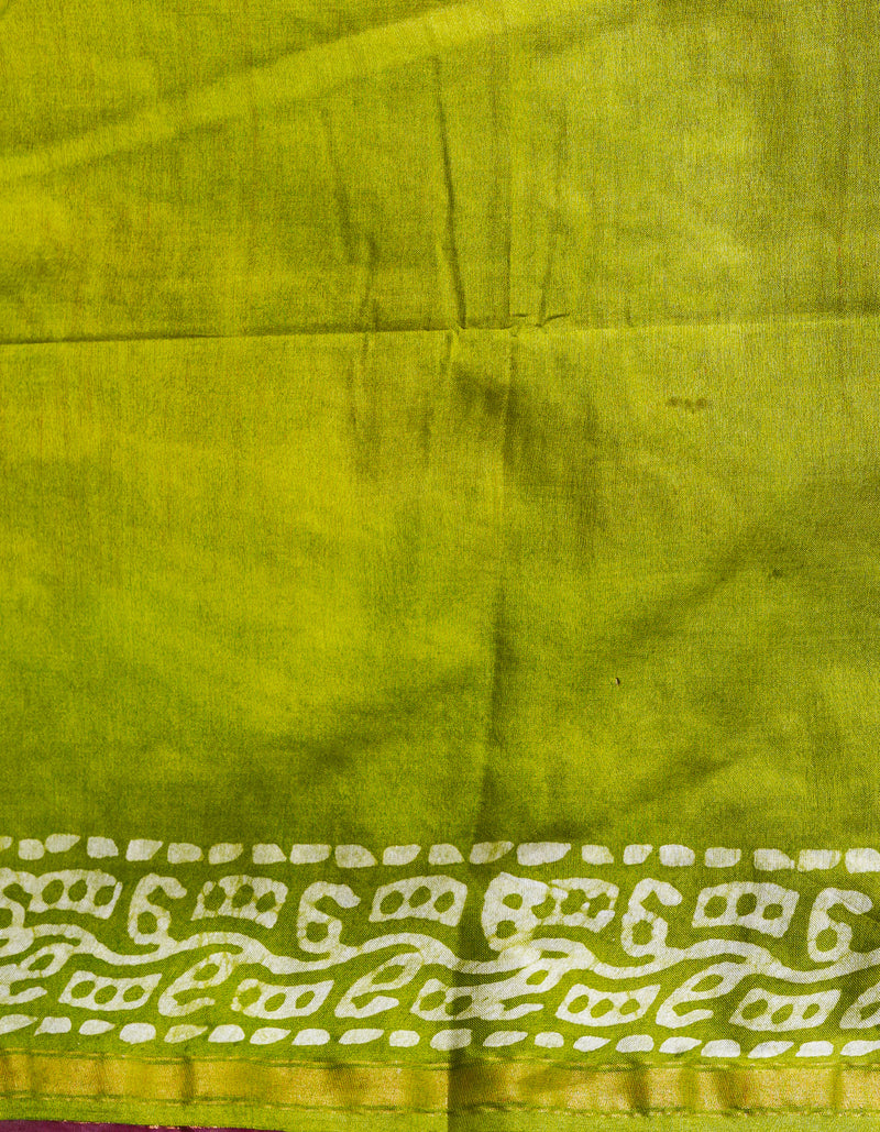 Pink-Green Pure  Batik Chanderi Silk Saree-UNM69128