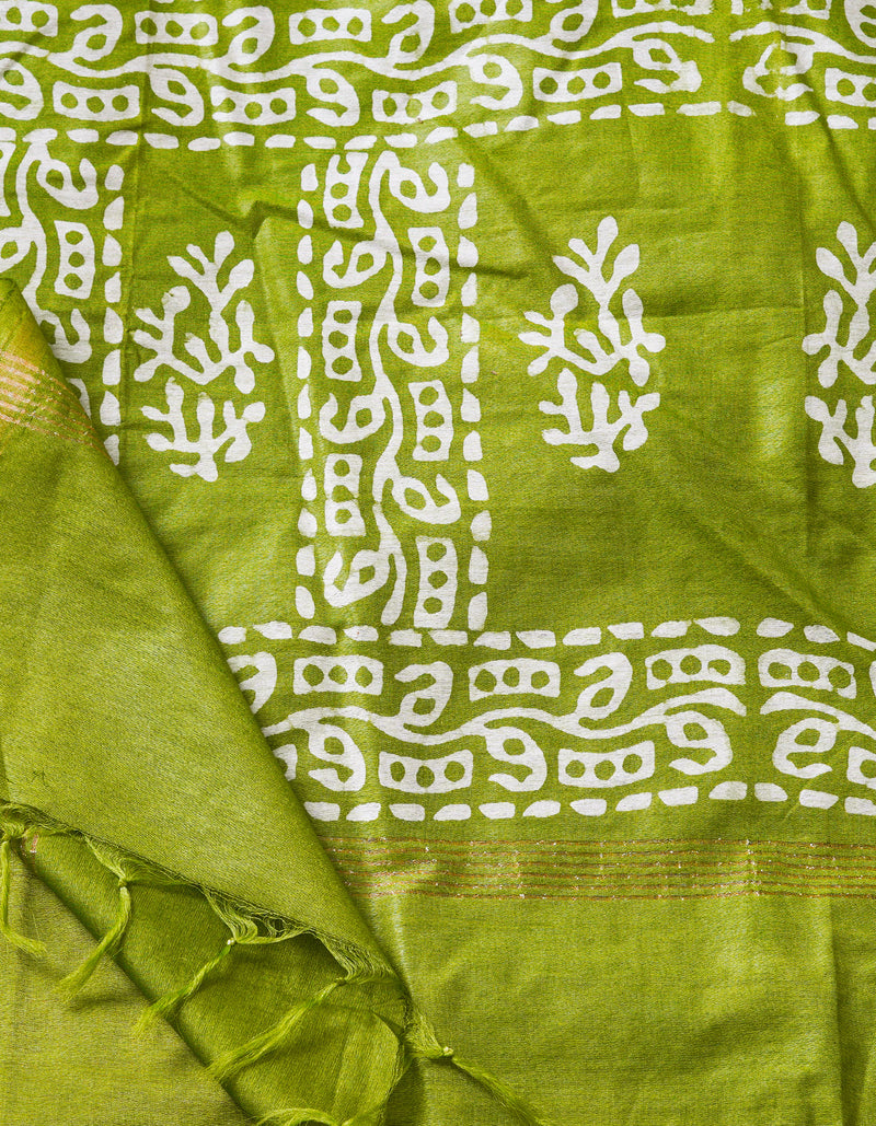 Pink-Green Pure  Batik Chanderi Silk Saree-UNM69128