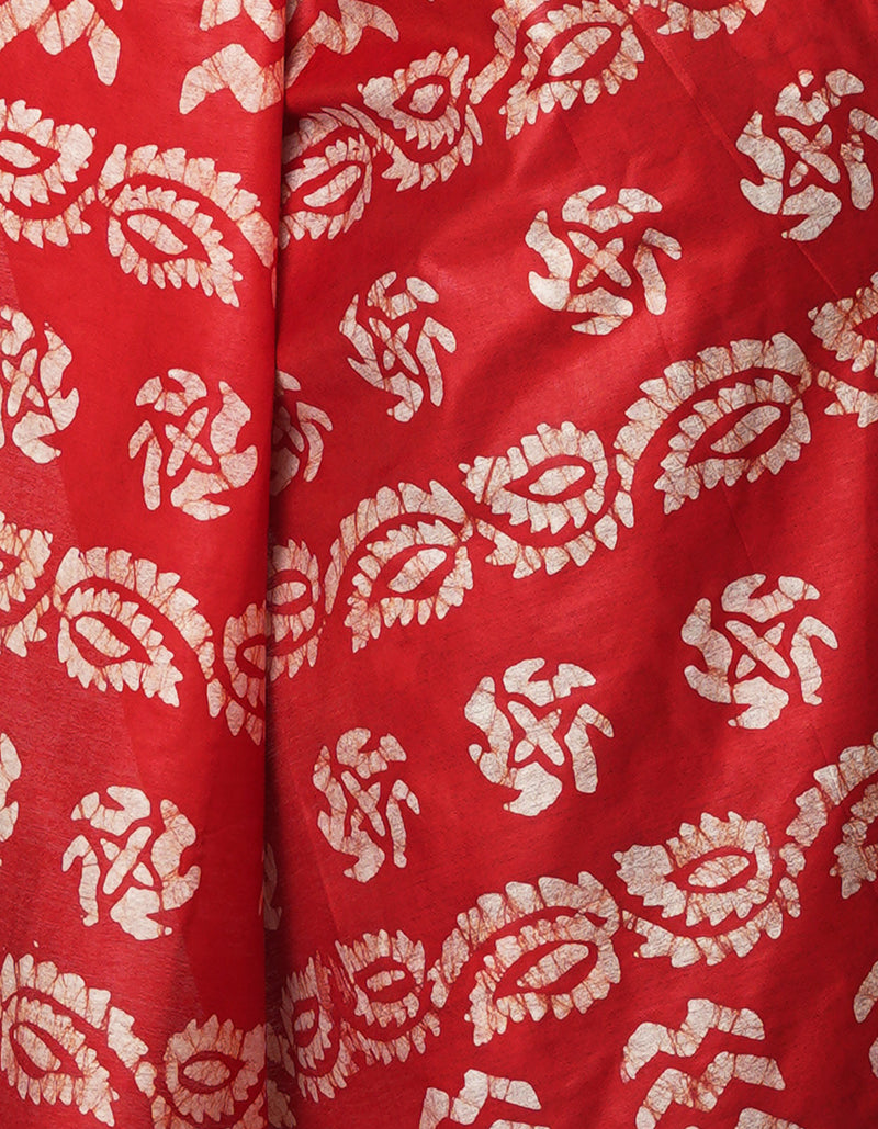 Grey-Red Pure  Batik Chanderi Silk Saree-UNM69135