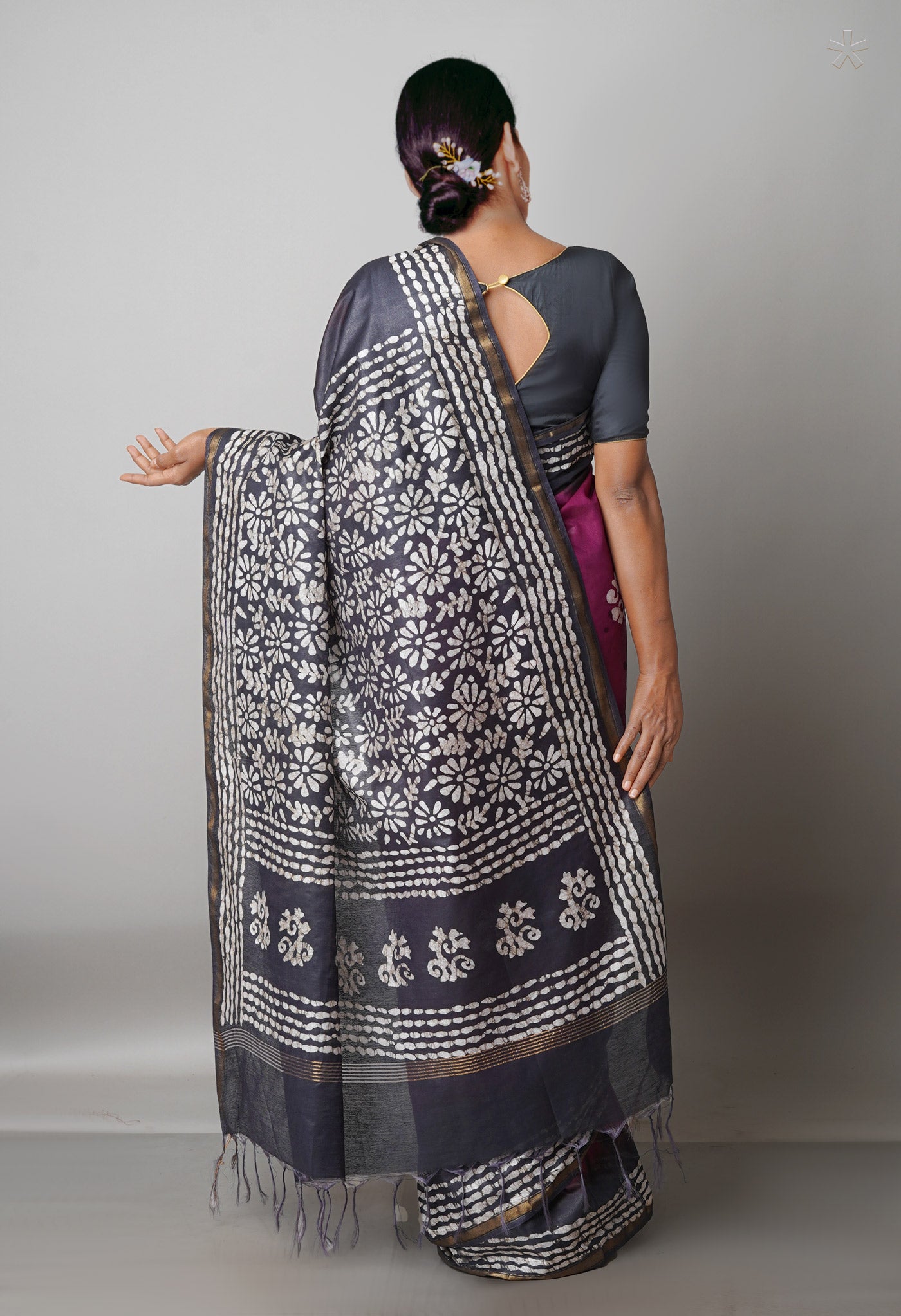 Purple-Black Pure  Batik Chanderi Silk Saree-UNM69136