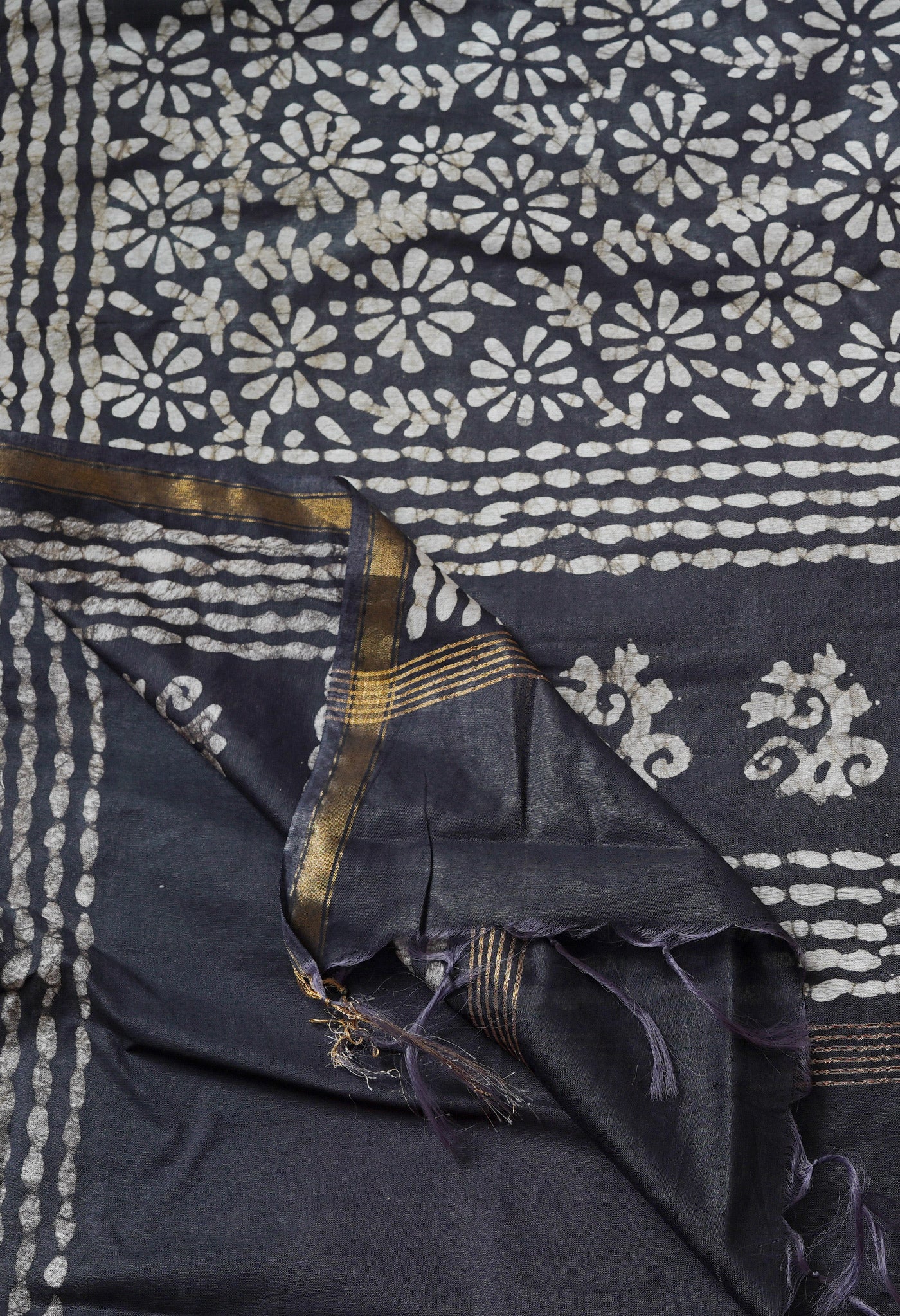 Purple-Black Pure  Batik Chanderi Silk Saree-UNM69136