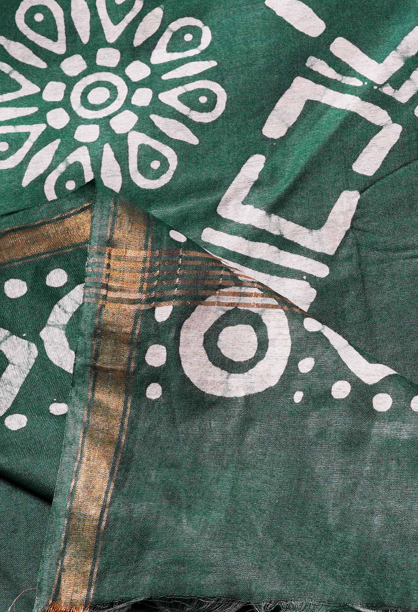 Pink-Green Pure  Batik Chanderi Silk Saree-UNM69137