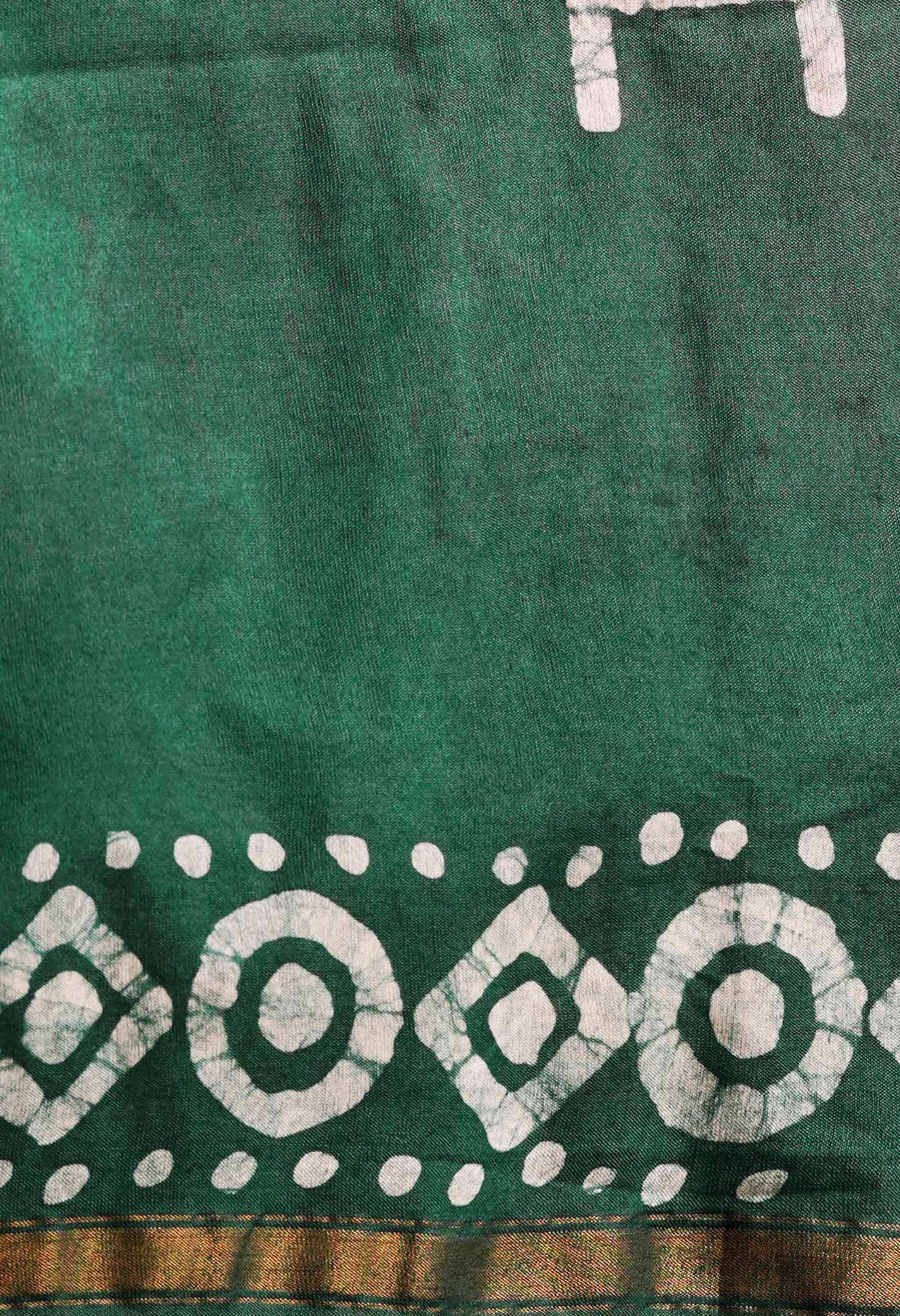 Pink-Green Pure  Batik Chanderi Silk Saree-UNM69137