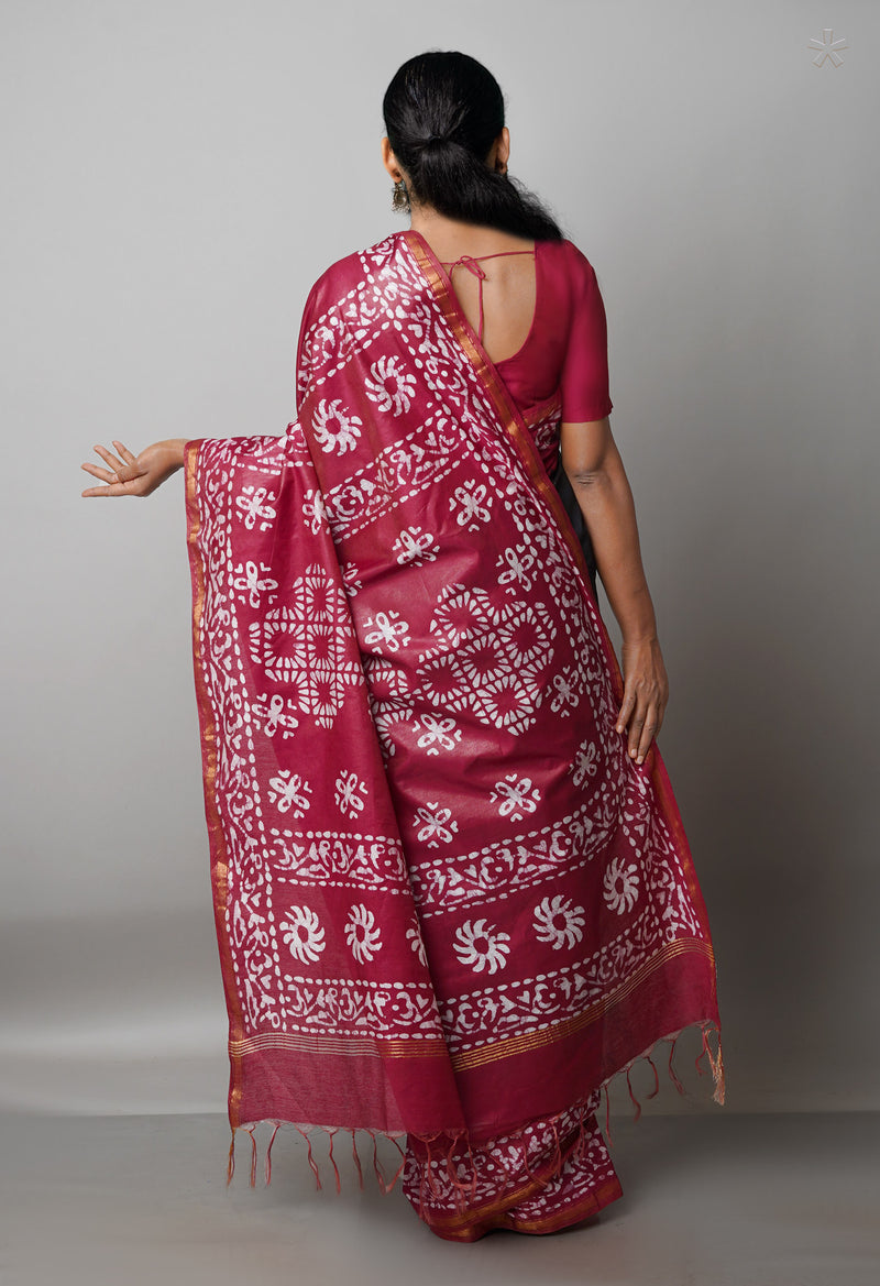 BlackMaroon Pure  Batik Chanderi Silk Saree-UNM69138
