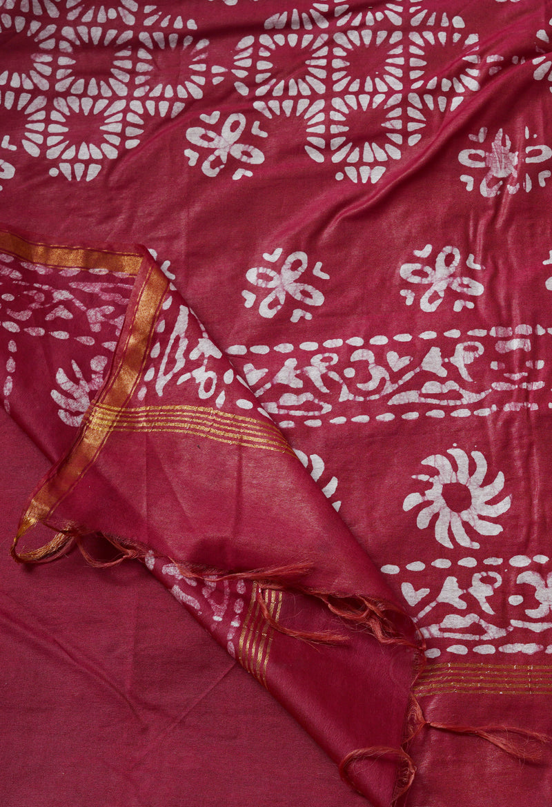 BlackMaroon Pure  Batik Chanderi Silk Saree-UNM69138