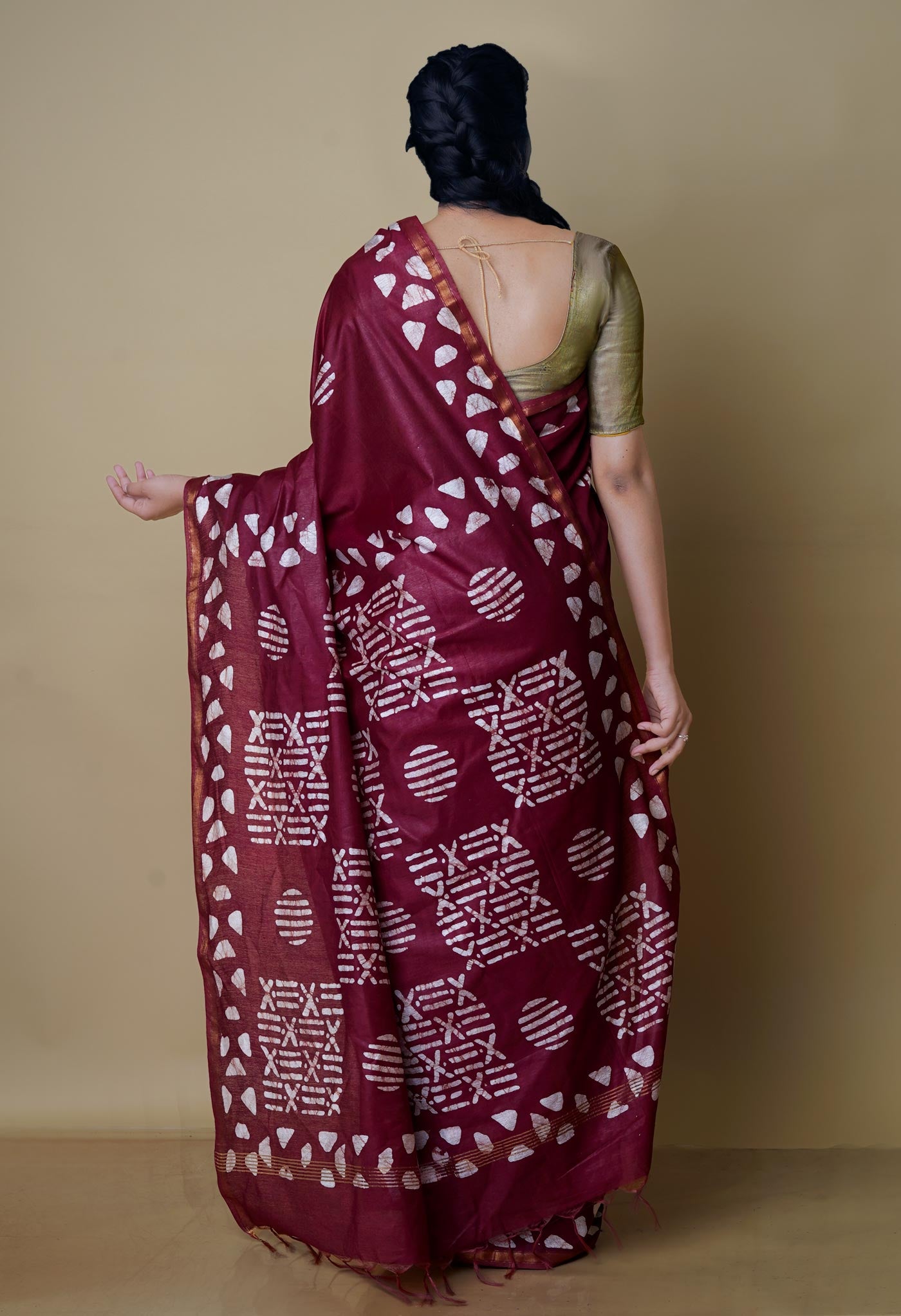 Maroon Pure  Batik Chanderi Silk Saree-UNM69139