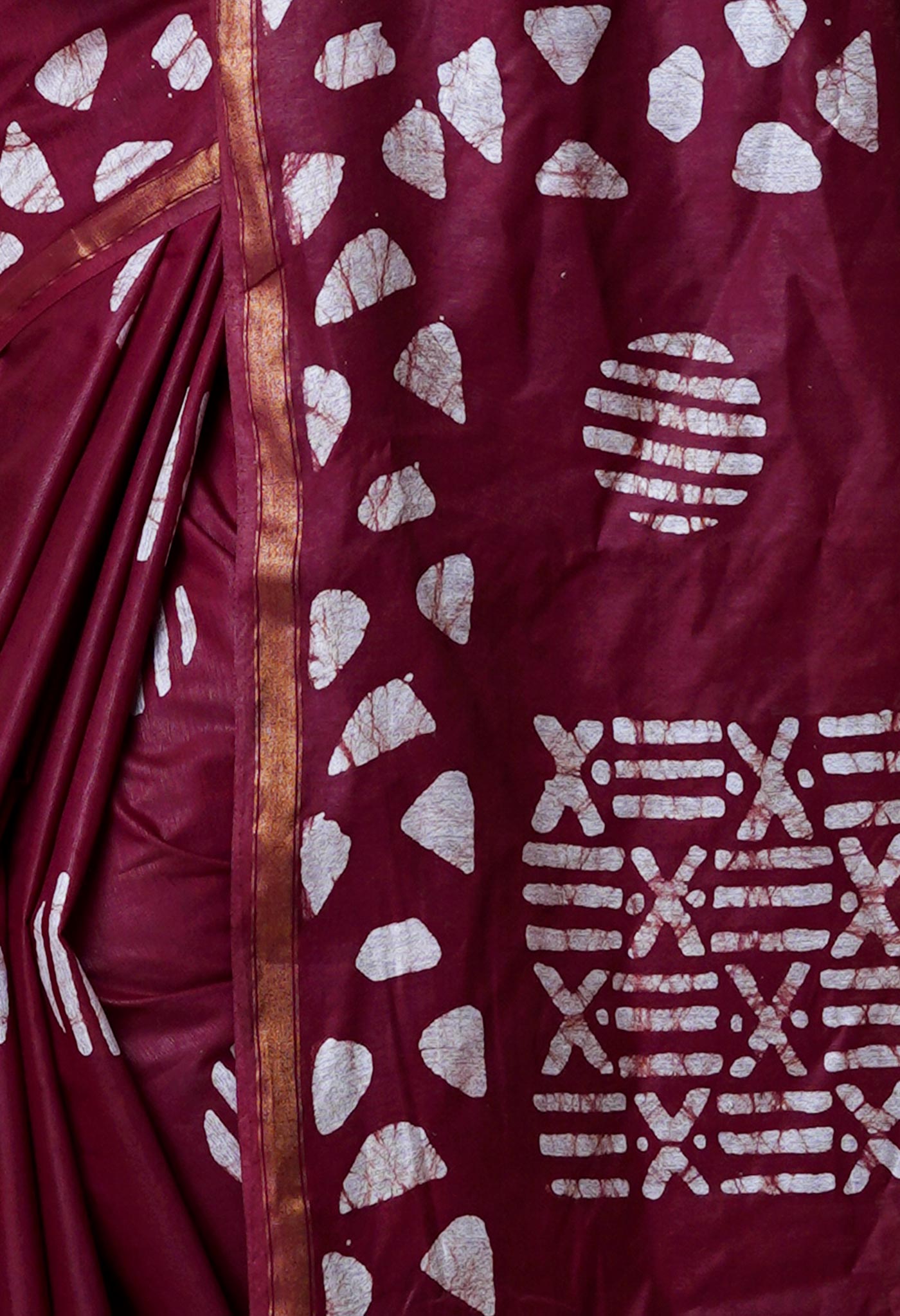 Maroon Pure  Batik Chanderi Silk Saree-UNM69139