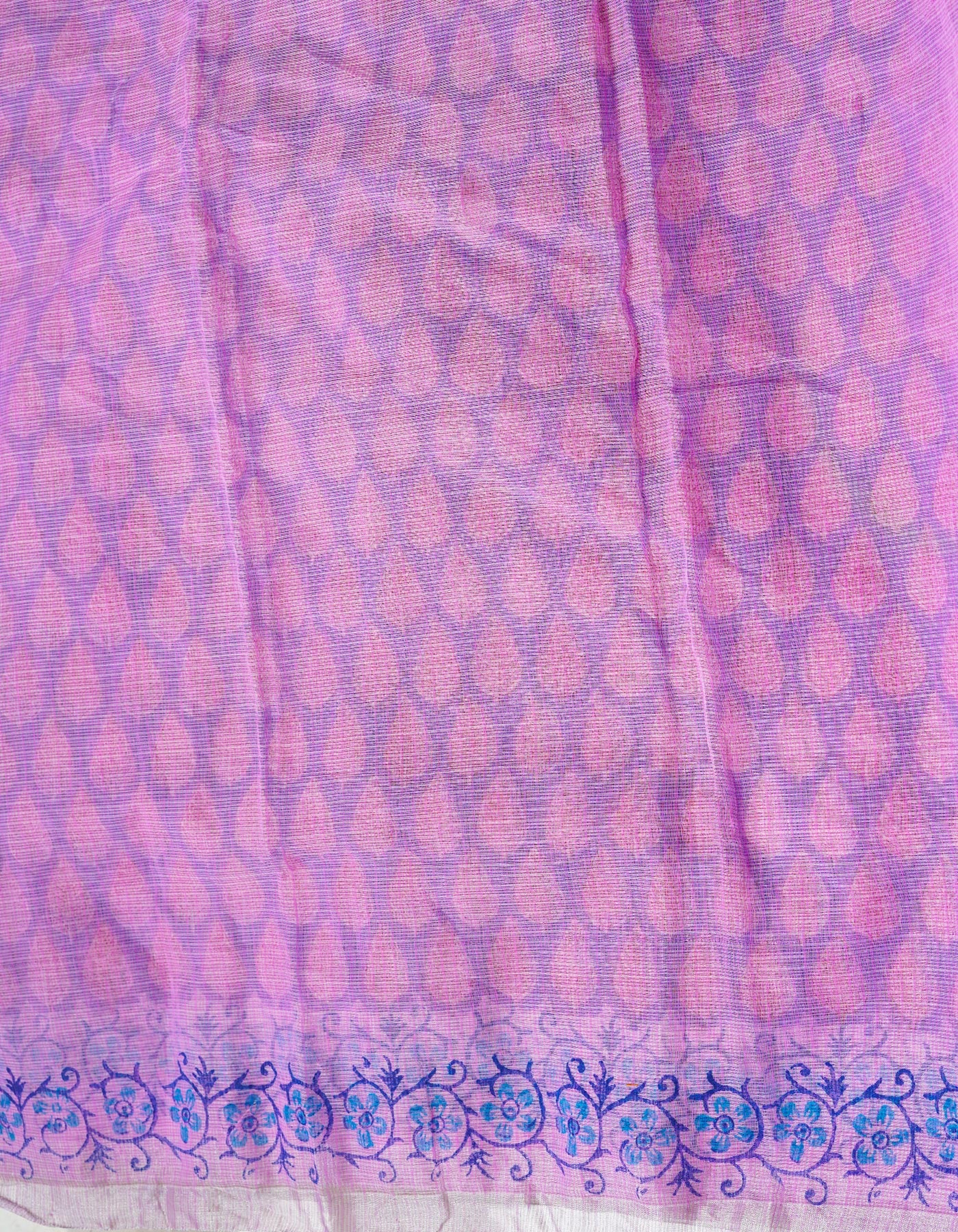 Pale Purple Pure  Block Printed Kota Cotton Saree-UNM69146