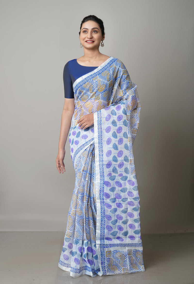 Light Blue Pure  Block Printed Kota Cotton Saree-UNM69154