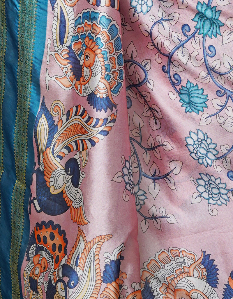 Peach Pink  Kalamkari Soft Silk Saree-UNM69157