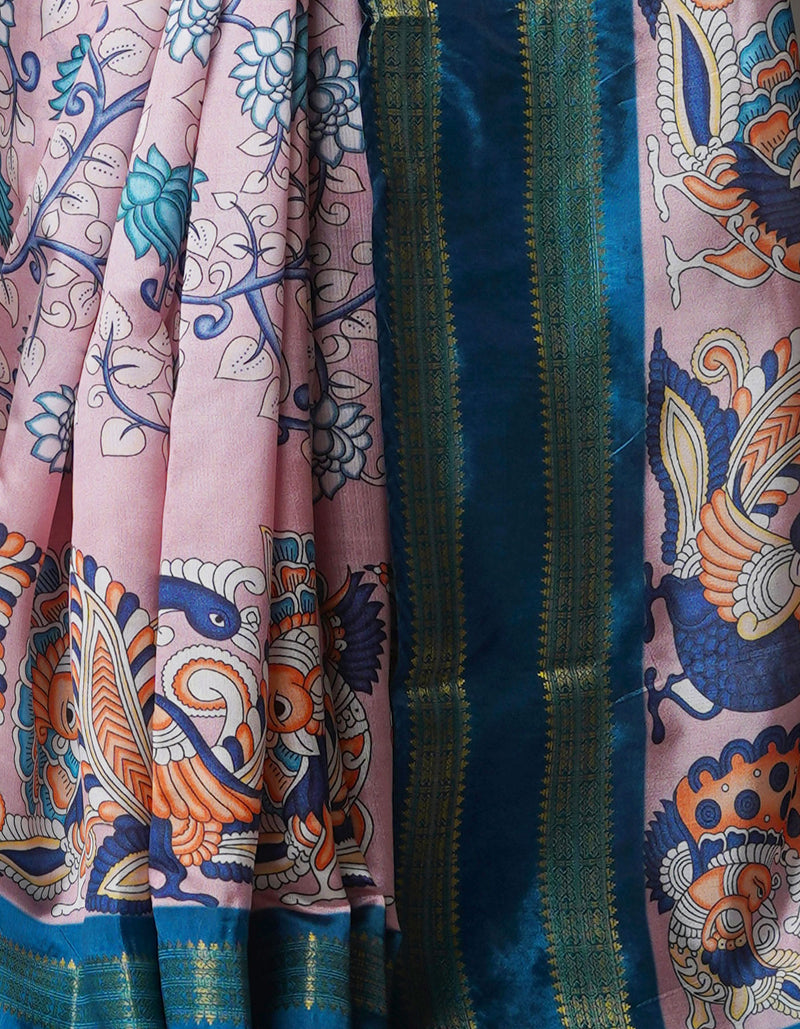 Peach Pink  Kalamkari Soft Silk Saree-UNM69157