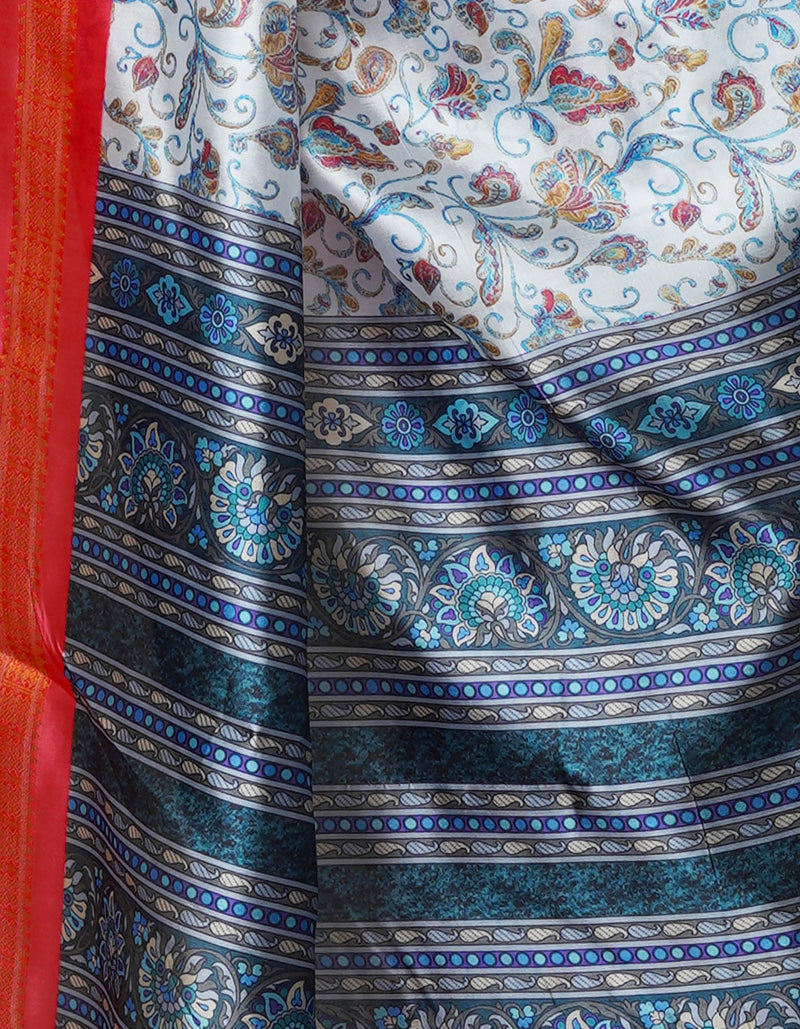 White  Kalamkari Soft Silk Saree-UNM69160