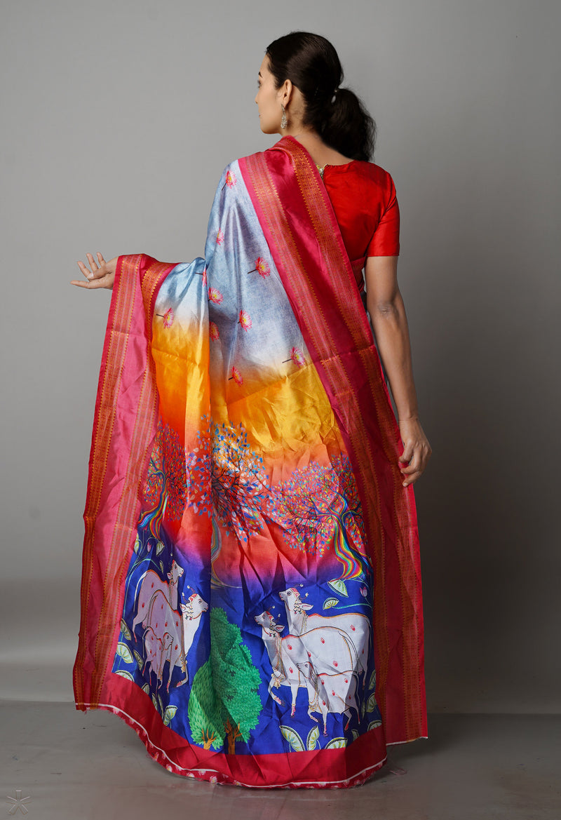 Pale Grey  Kalamkari Soft Silk Saree-UNM69163
