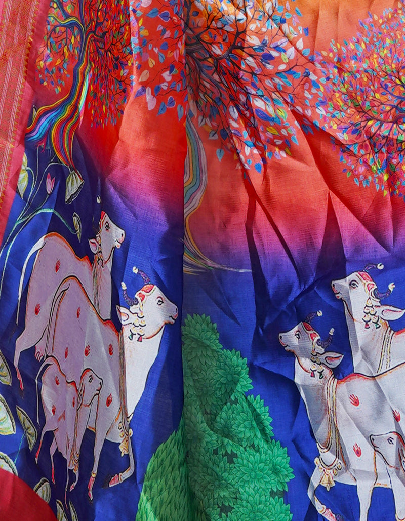 Pale Grey  Kalamkari Soft Silk Saree-UNM69163