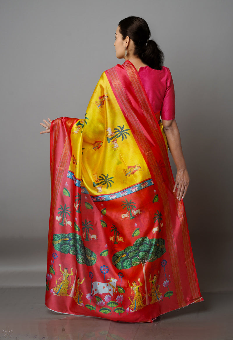 Yellow  Kalamkari Soft Silk Saree-UNM69172