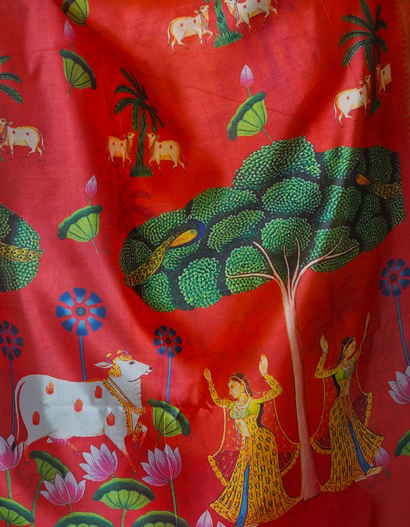 Yellow  Kalamkari Soft Silk Saree-UNM69172