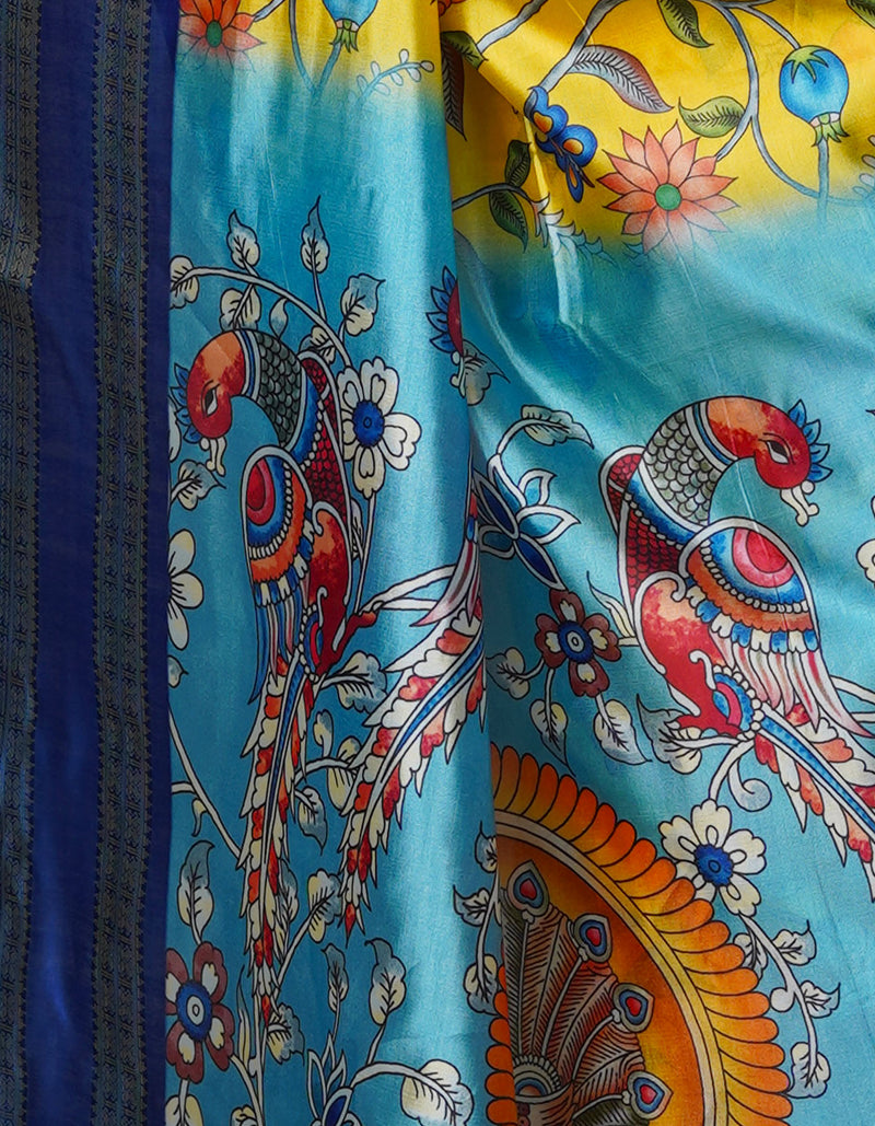 Yellow  Kalamkari Soft Silk Saree-UNM69174