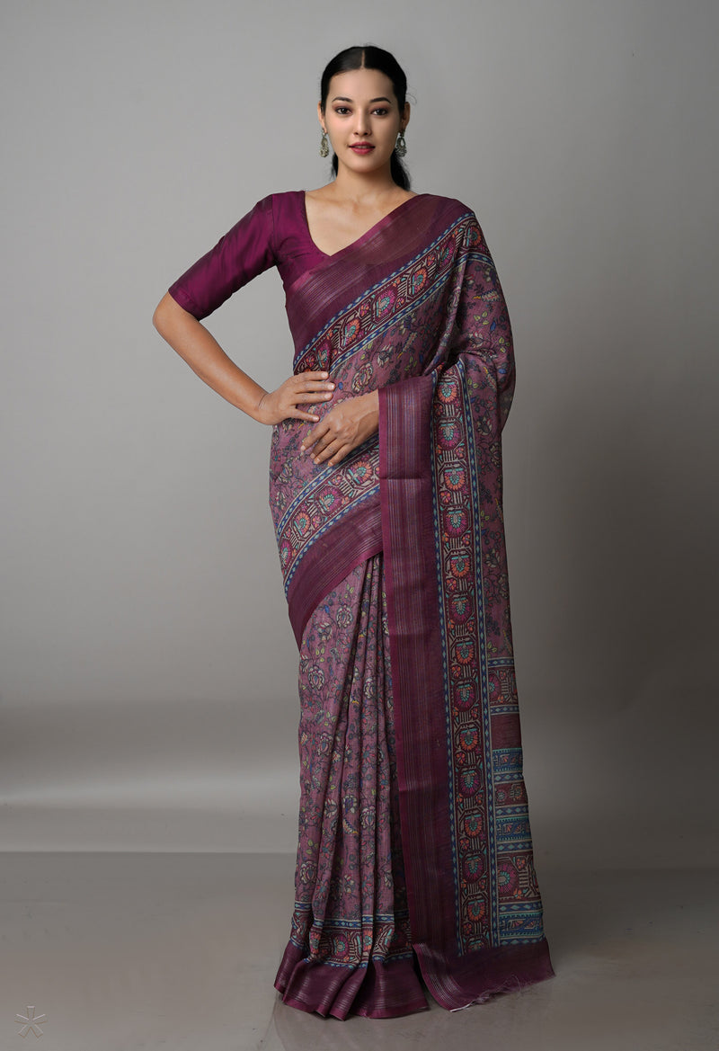 Medium Burgundy  Digital Printed Linen Saree-UNM69176