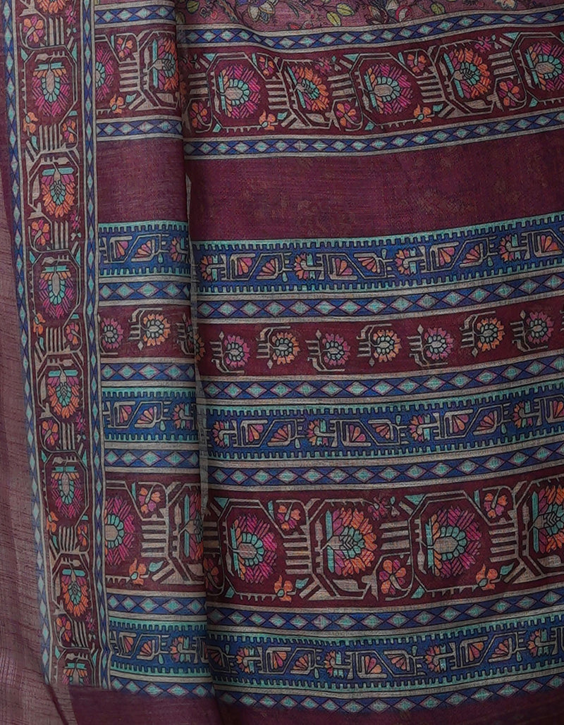 Medium Burgundy  Digital Printed Linen Saree-UNM69176