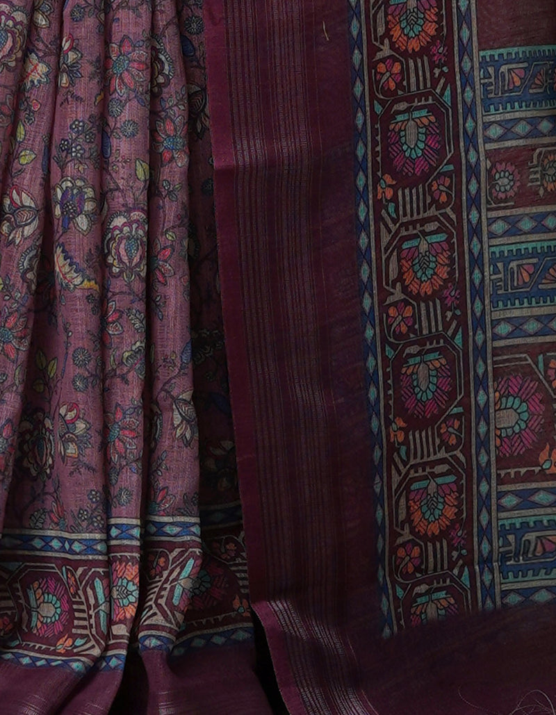 Medium Burgundy  Digital Printed Linen Saree-UNM69176