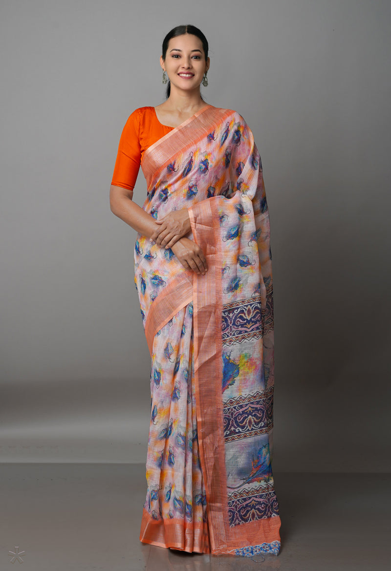 Multi  Digital Printed Linen Saree-UNM69177