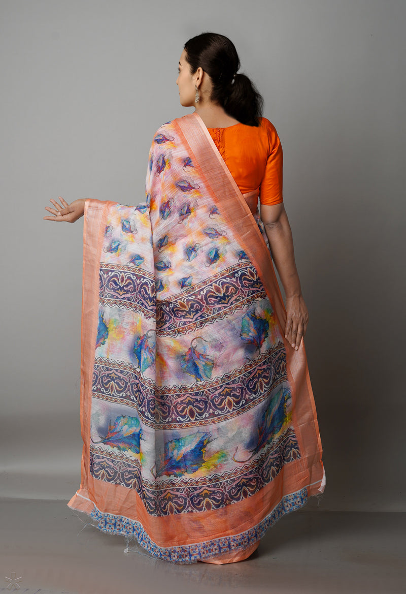 Multi  Digital Printed Linen Saree-UNM69177