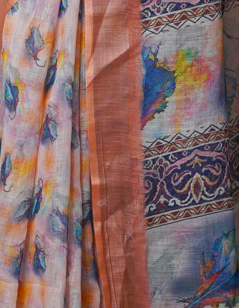 Multi  Digital Printed Linen Saree-UNM69177
