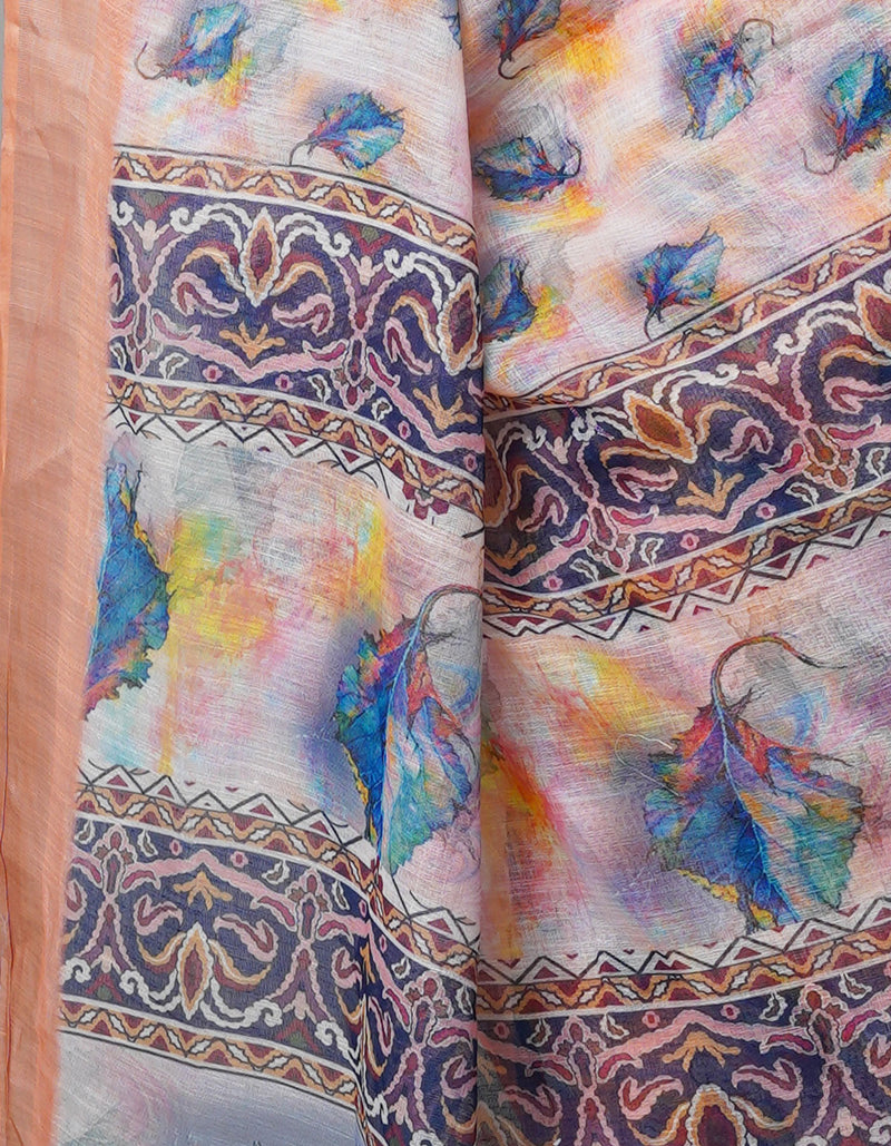 Multi  Digital Printed Linen Saree-UNM69177