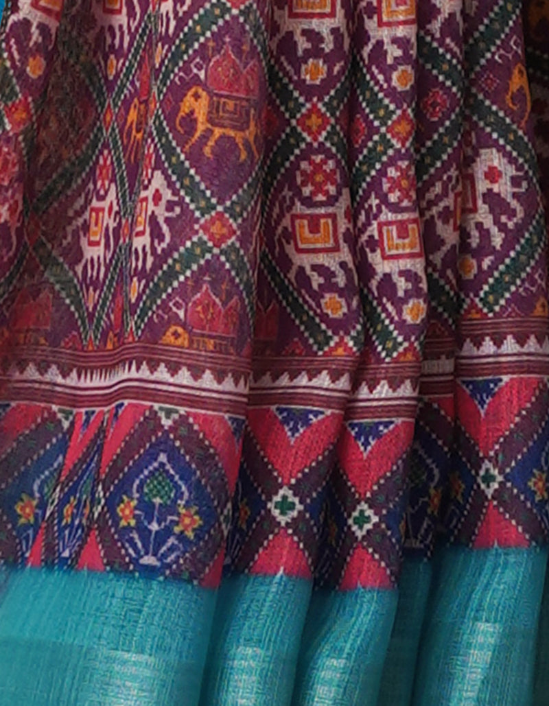 Purple  Digital Printed Linen Saree-UNM69179