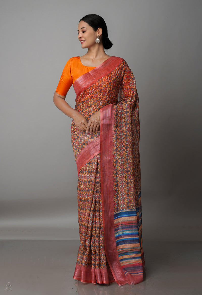 Multi  Digital Printed Linen Saree-UNM69182