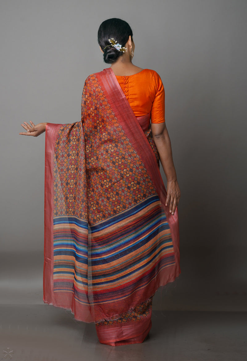 Multi  Digital Printed Linen Saree-UNM69182