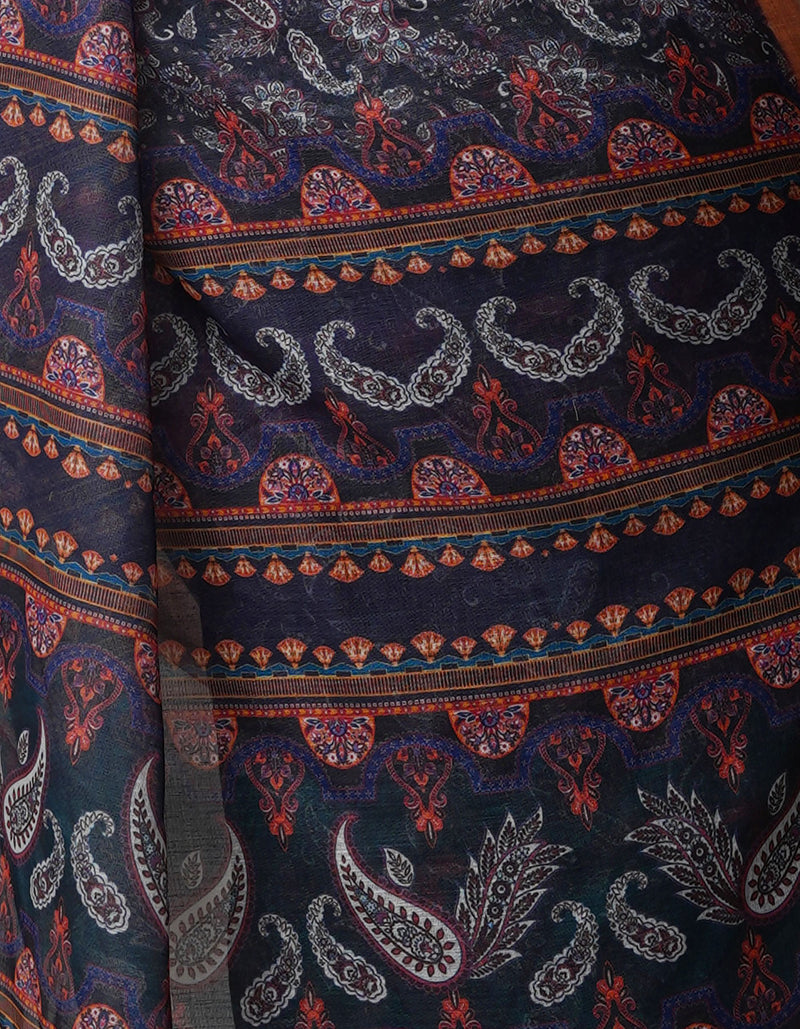 Black  Digital Printed Linen Saree-UNM69183
