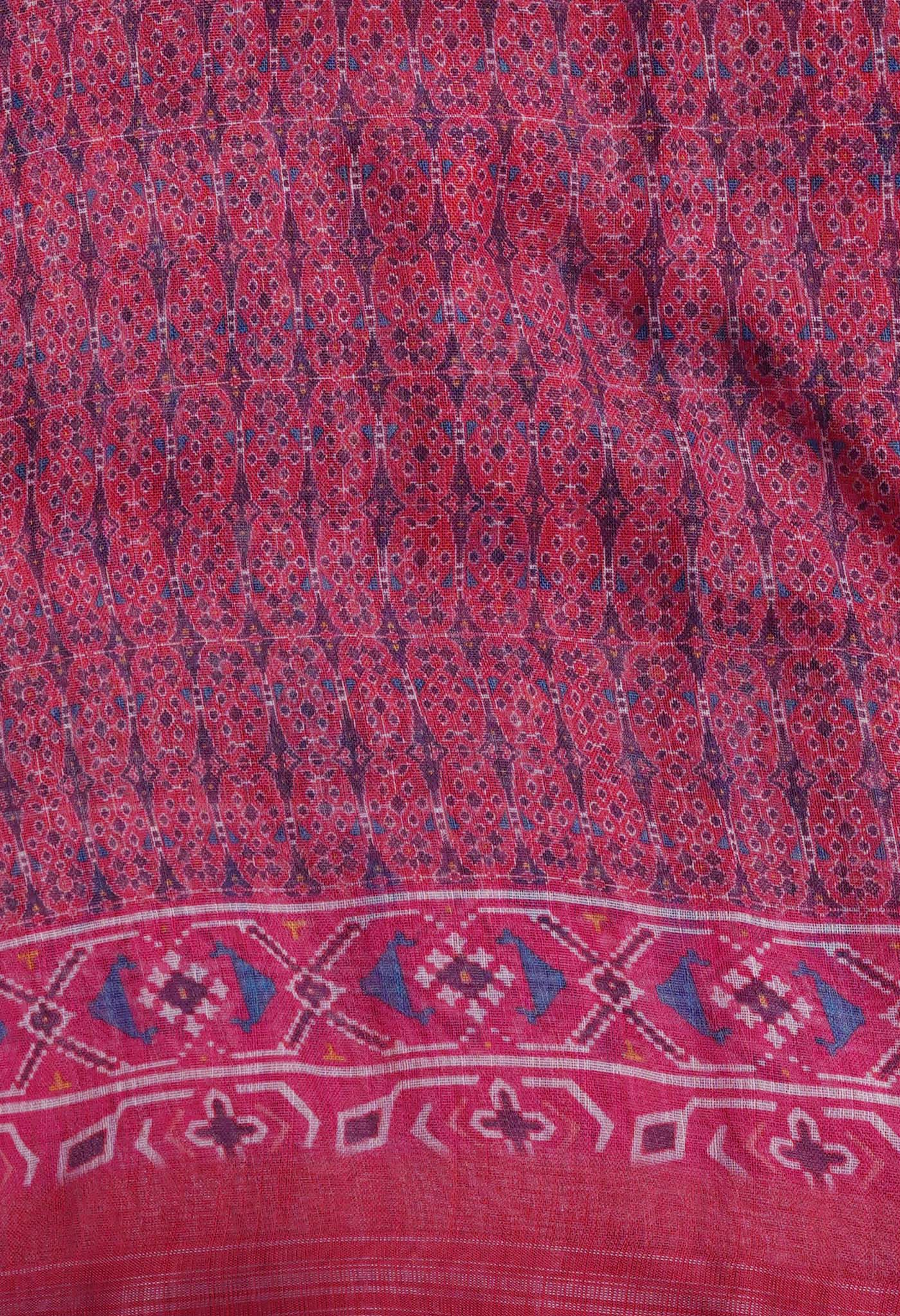 Pink Digital Printed Linen Saree