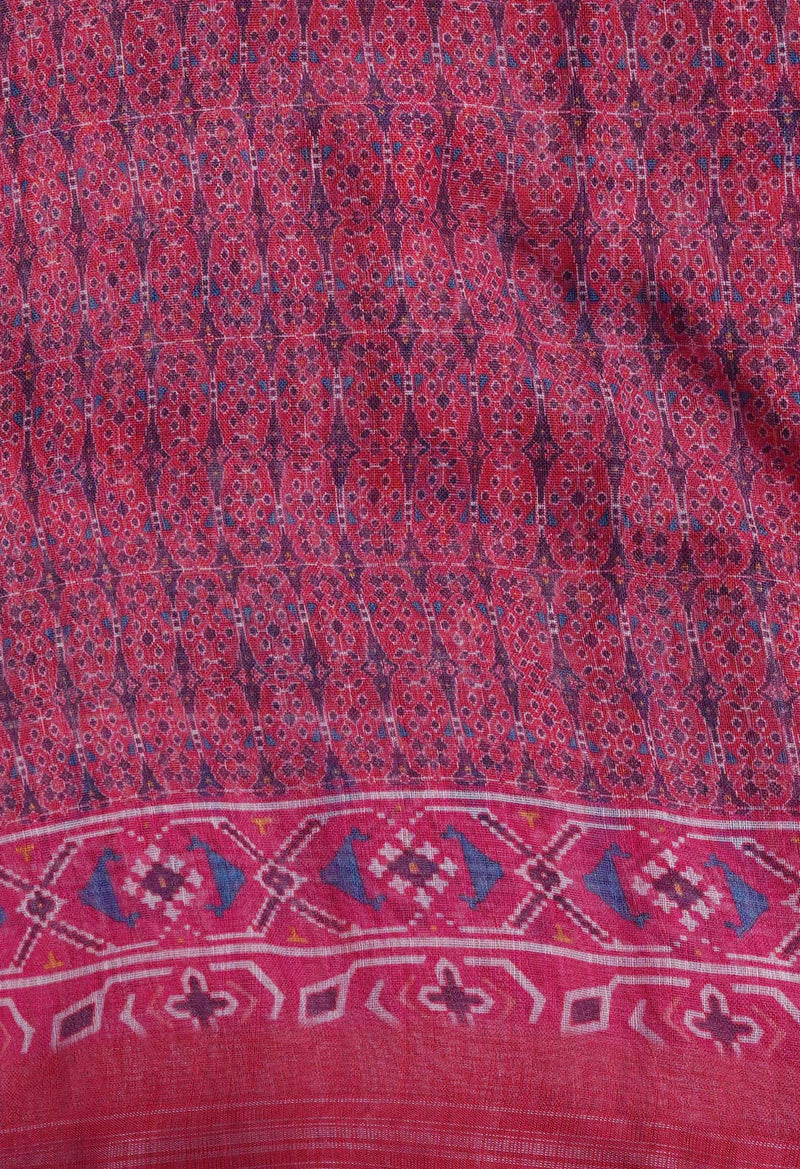 Pink  Digital Printed Linen Saree-UNM69188