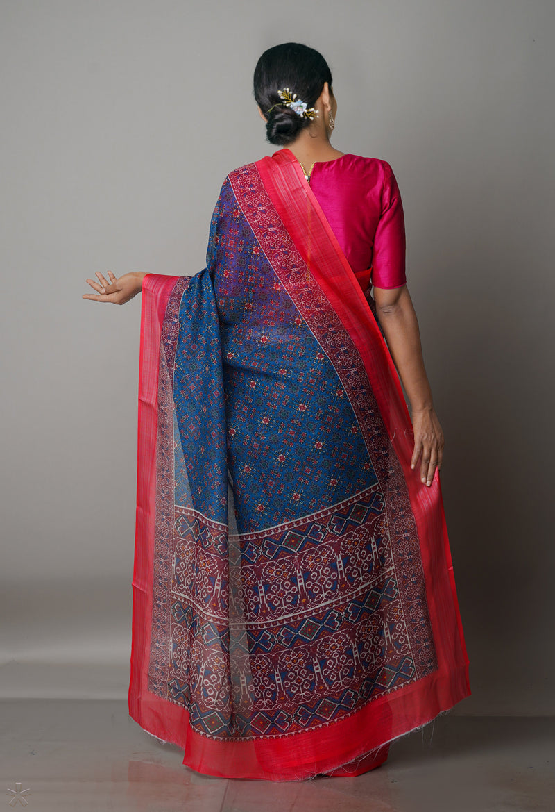 Blue  Digital Printed Linen Saree-UNM69190