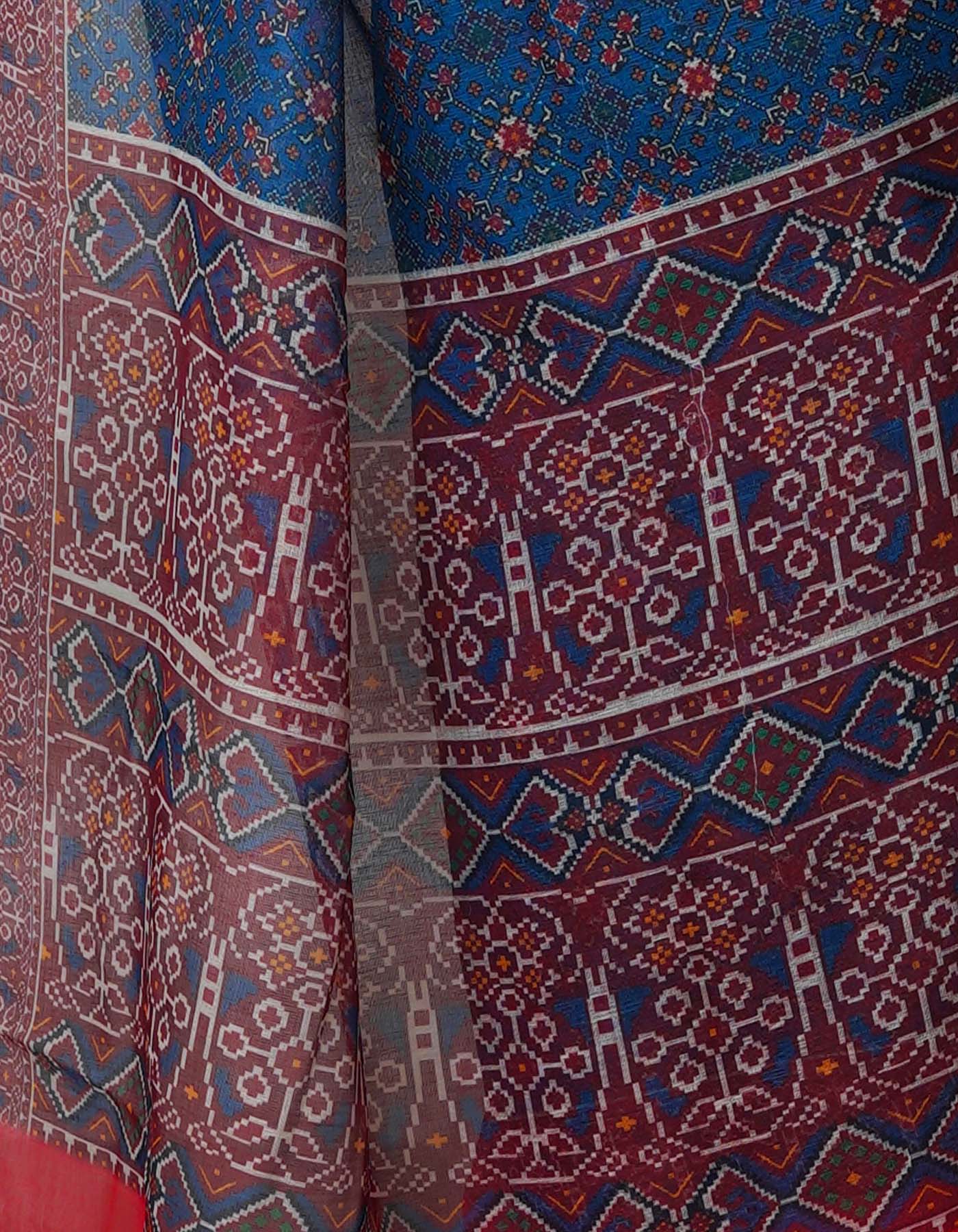 Blue Digital Printed Linen Saree