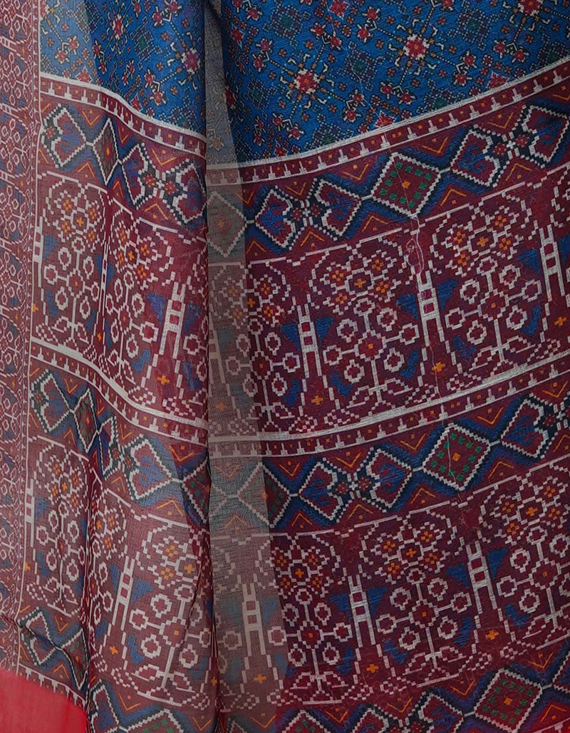 Blue  Digital Printed Linen Saree-UNM69190