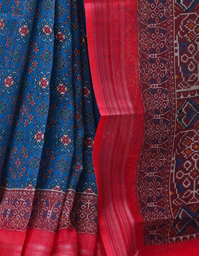 Blue  Digital Printed Linen Saree-UNM69190