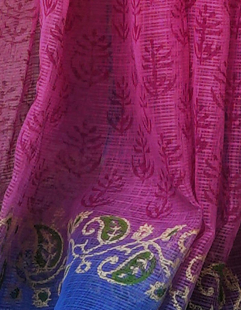Pink Pure  Block Printed Kota Cotton Saree-UNM69195
