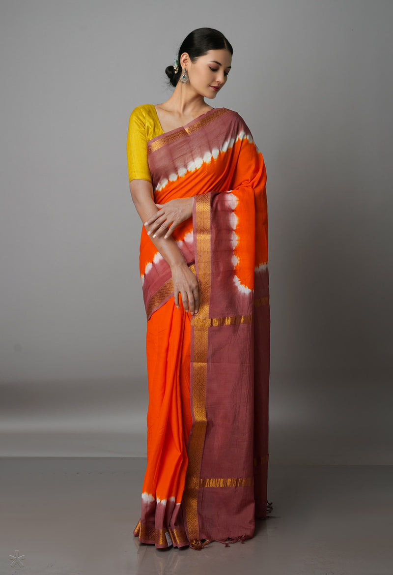 Orange  Mangalgiri Soft Silk Saree-UNM69218
