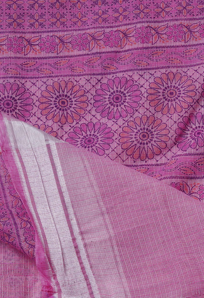 Pink Pure  Block Printed Kota Cotton Saree-UNM69240
