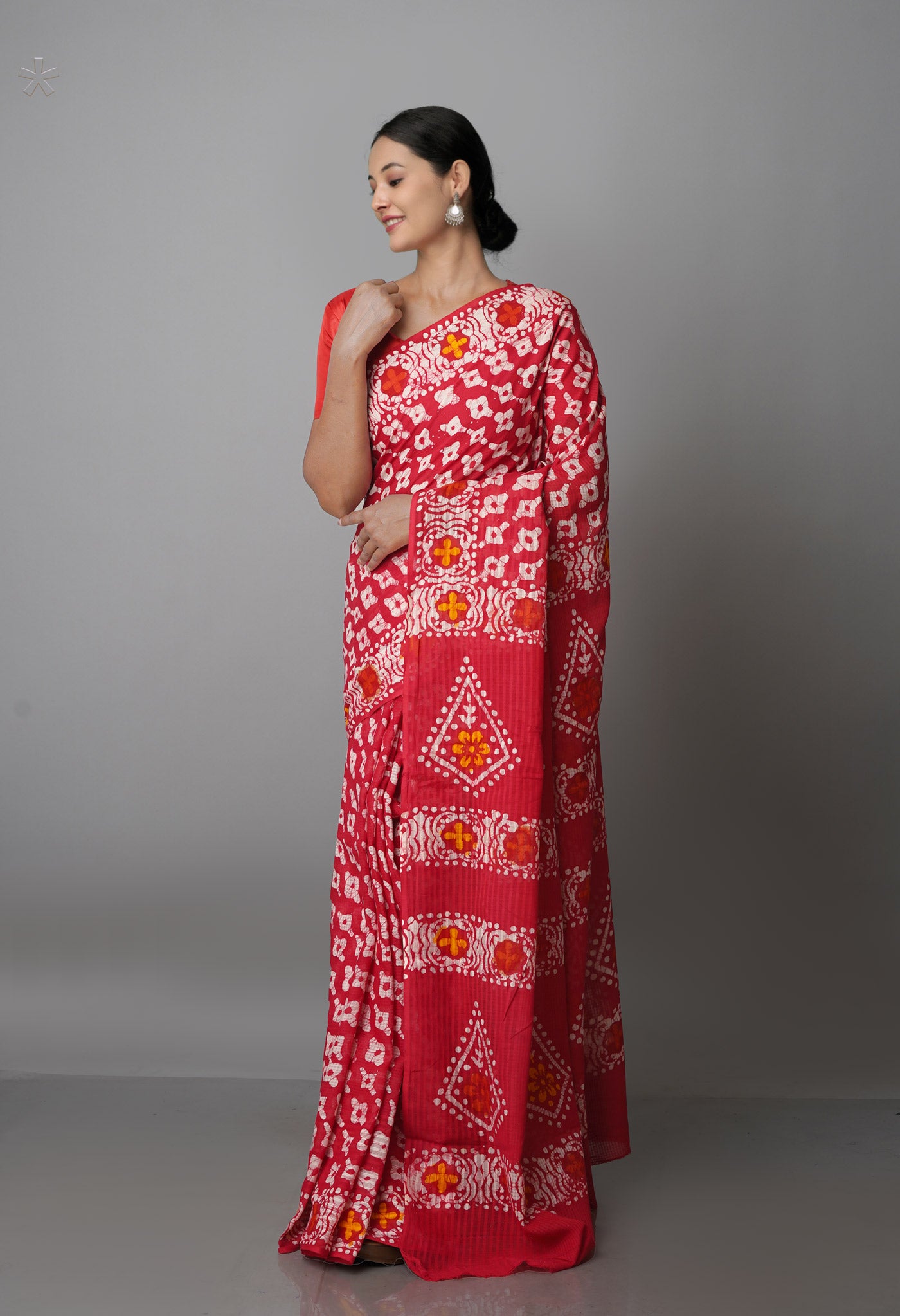Red Pure  Batik Kota Cotton Saree-UNM69260