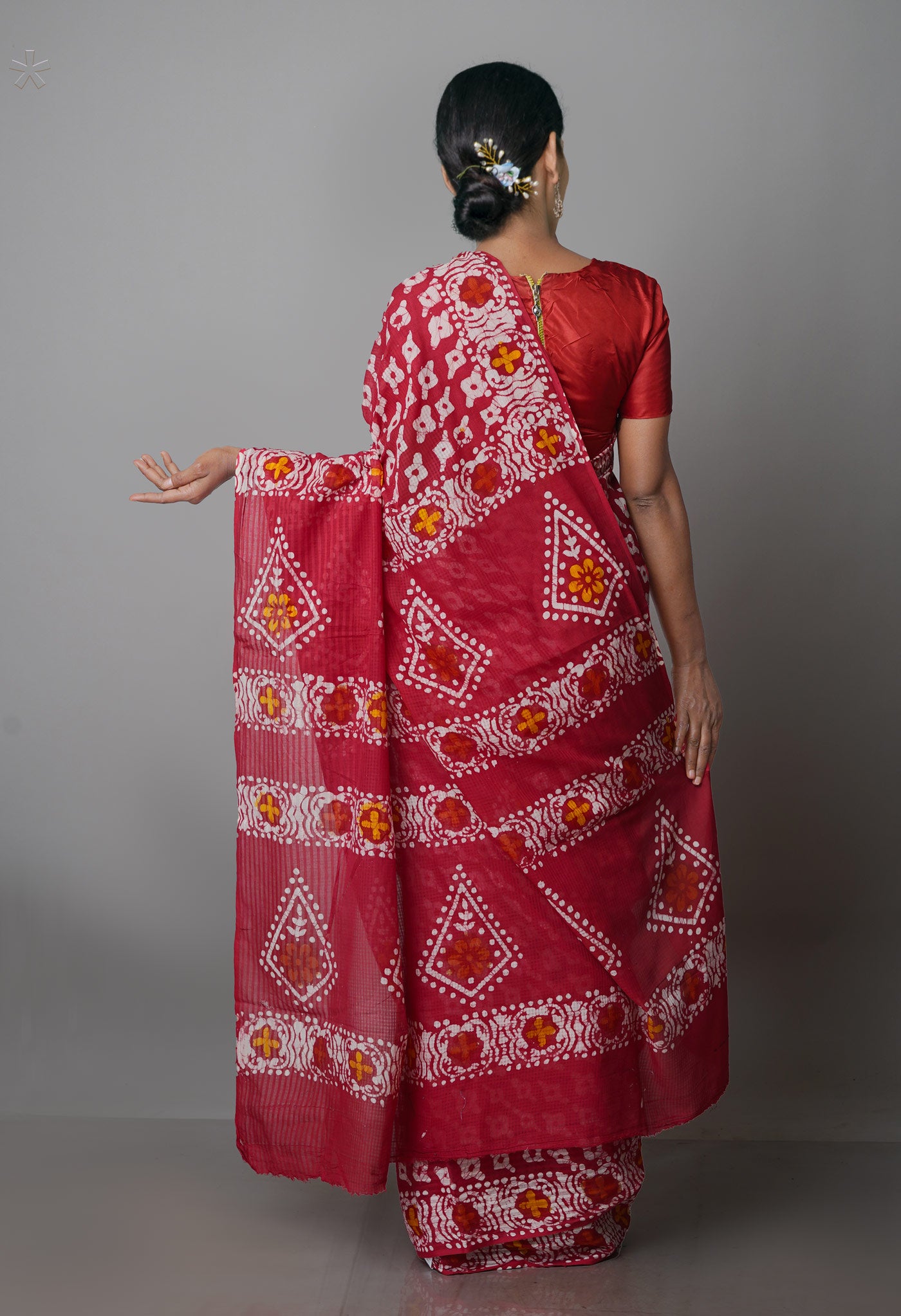 Red Pure  Batik Kota Cotton Saree-UNM69260