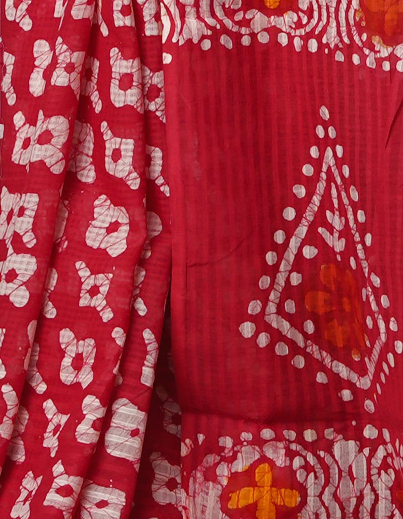 Red Pure  Batik Kota Cotton Saree-UNM69260