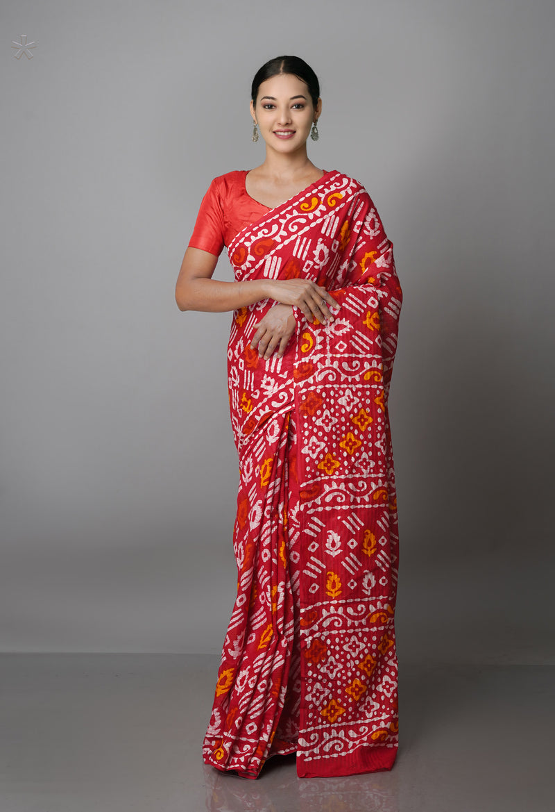 Red Pure  Batik Kota Cotton Saree-UNM69261