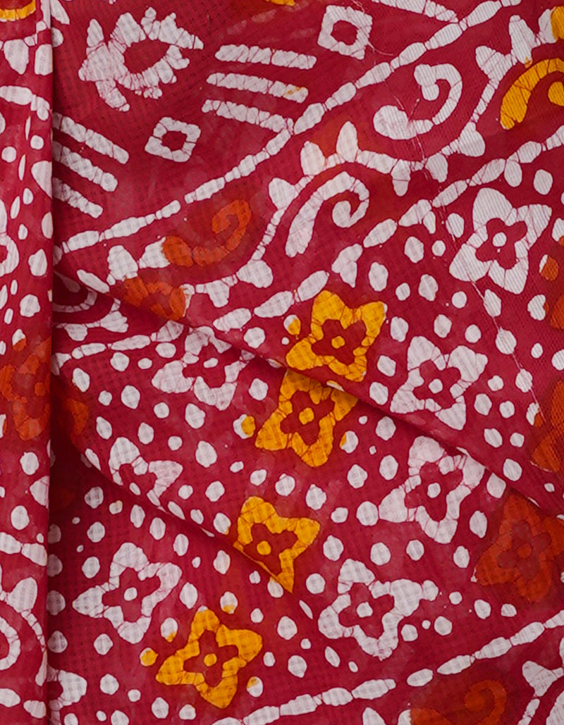 Red Pure  Batik Kota Cotton Saree-UNM69261