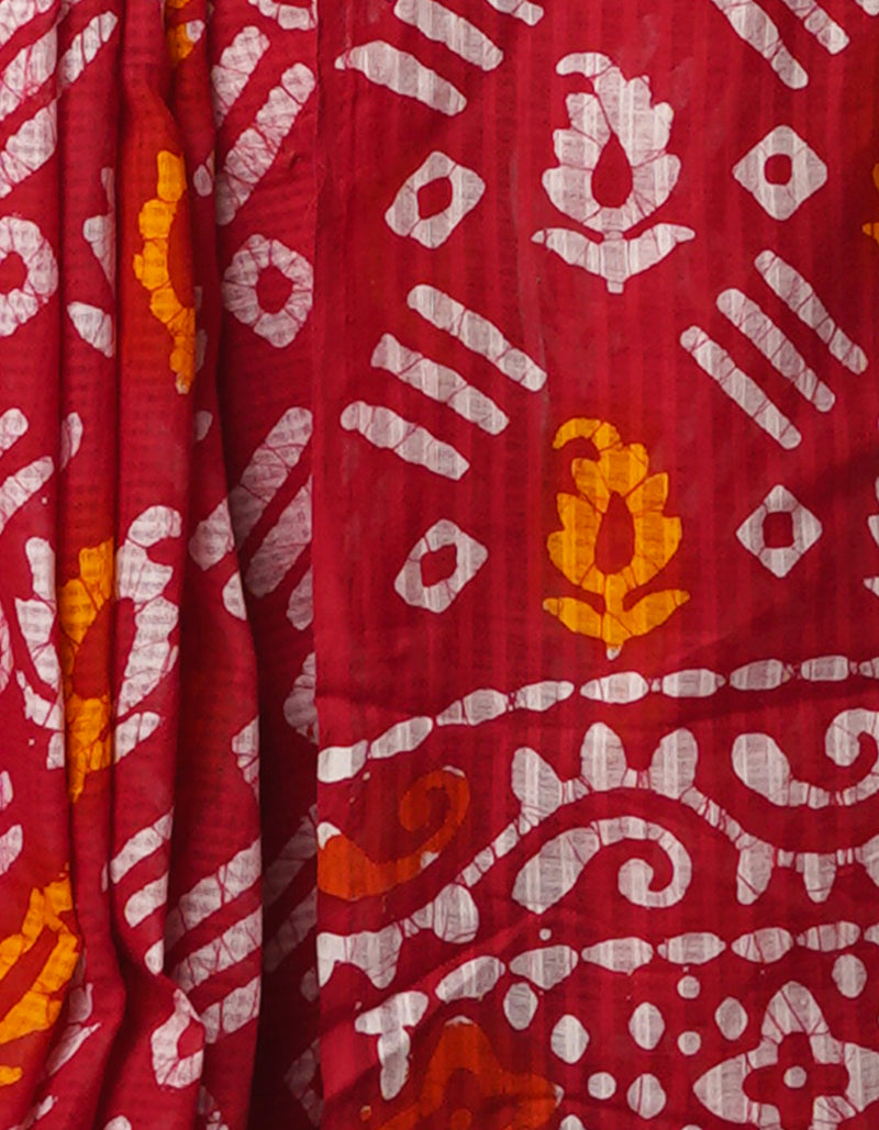 Red Pure  Batik Kota Cotton Saree-UNM69261