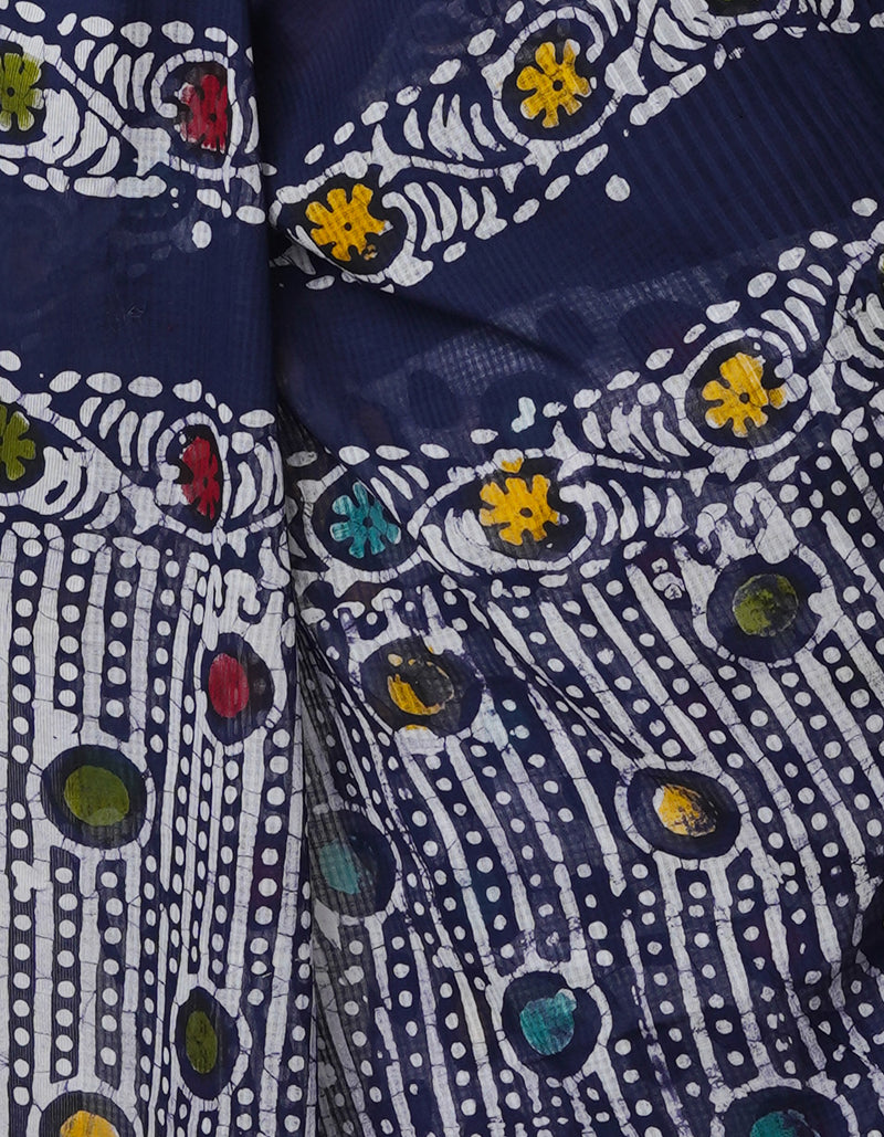Navy Blue Pure  Batik Kota Cotton Saree-UNM69262