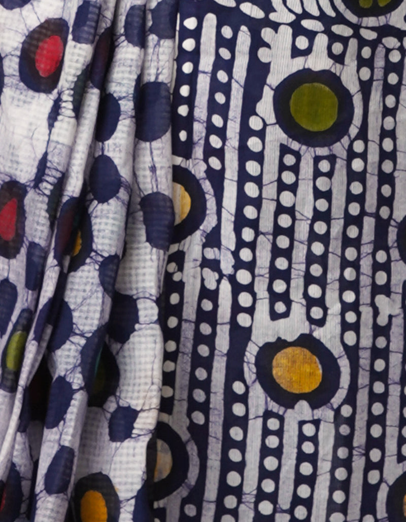 Navy Blue Pure  Batik Kota Cotton Saree-UNM69262
